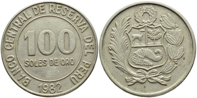 Перу 100 солей 1982 KM 283 медно-никель 4394-1142