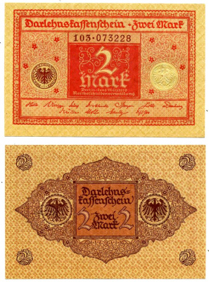Германия 2 марки 1920 1 марта 1920, Берлин, серия 103 № 07322+ Pick 59, Розенберг 65b бумага UNC (пресс) 8616-44-1