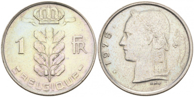 БЕЛЬГИЯ 1 ФРАНК 1975 BELGIQUE KM 142.1 медно-никель 68-631