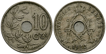 Бельгия 10 сантимов 1922 Belgie KM 86 медно-никель 4172-635