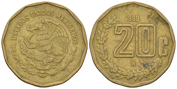 Мексика 20 сентаво 1999 M KM 548 алюминиевая бронза 4598-715