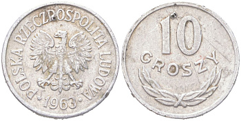 Польша 10 грошей 1963 Y AA47 алюминий 4614-627