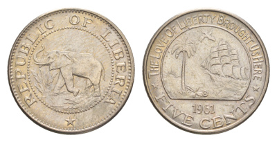 Либерия 5 центов 1961  KM 14 медно-никель  aUNC 4659-441