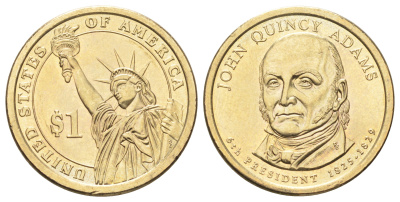 США 1 доллар 2008 Президент США - Джон Куинси Адамс (1825-1829) KM 427 медь с марганцево-латунным покрытием UNC 4666-945