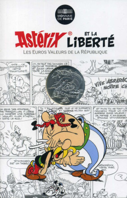 Франция 10 евро 2015 серия Астерикс и свобода, Астерикс и Обеликс смеются, в оригинальном буклете KM NEW серебро UNC 1-4-3-30