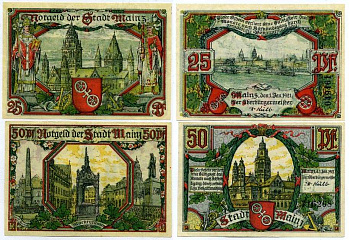 МАЙНЦ, ГЕРМАНИЯ НАБОР ИЗ 2 БАНКНОТ 1921 1 ЯНВАРЯ 1921, НОТГЕЛЬД, ЗЕМЛЯ РЕЙЛЯНД-ПФАЛЬЦ (25 И 50 ПФЕННИГОВ) Grabowski 860.1а бумага UNC (ПРЕСС) 8613-16-3