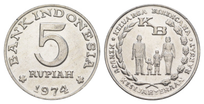 Индонезия 5 рупий 1974 ФАО - Планирование семьи KM 37 алюминий UNC 4650-651