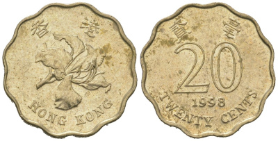Гонконг 20 центов 1998 KM 67 никель латунь 4580-1068