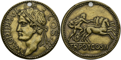 Италия жетон монетовидный ND Марк Агриппа, консул третий раз, с отверстием желтый металл 3460-323