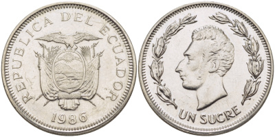 ЭКВАДОР 1 СУКРЕ 1986 АНТОНИО ХОСЕ де СУКРЕ KM 85.2 сталь плакированная никелем 31-421