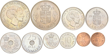 Дания набор из 5 монет 1973 Маргрете II KM 859.1 - 863.1 UNC 4399-3-2