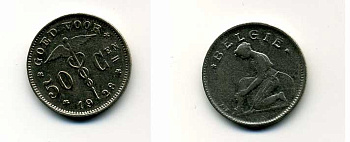БЕЛЬГИЯ 50 САНТИМОВ 1928 BELGIE KM 88 никель 46-2262
