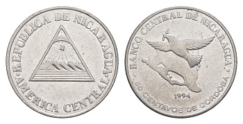 Никарагуа 50 сентаво 1994 KM 83 хромированная сталь 4640-1042