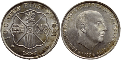 Испания 100 песет 1966 (66) Франсиско Франко (1939-1975) KM 797 серебро UNC 633-714
