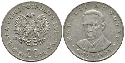 Польша 20 злотых 1976 MW, Марцелий Новотко KM 69, Parchimowicz 246c медно-никель 4680-935