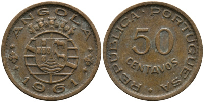 Португальская Ангола 50 сентаво 1961 KM 75 бронза 33-857
