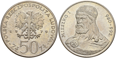Польша 50 злотых 1979 MW, серия польские правители, герцог Мешко I (960-992) KM 100, Parchimowicz 79 медно-никель UNC 4599-711