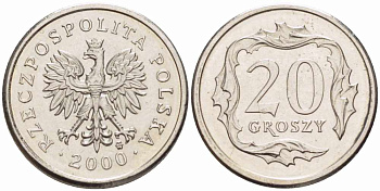 Польша 20 грошей 2000 MW KM 280, Parchimowicz 705h медно-никель 105-725
