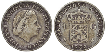 Нидерландские Антилы 1 гульден 1952 Юлиана (1948-1980) KM 2 серебро 36-822