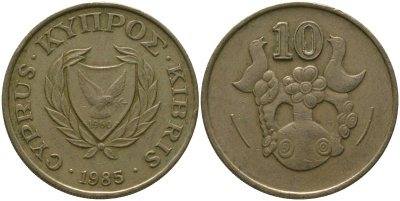 Кипр 10 центов 1985 KM 56.2 никель латунь 4401-1257