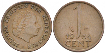 Нидерланды 1 цент 1964 Юлиана (1949-1980) KM 180 бронза 3457-1214
