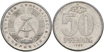 ГДР 50 пфеннигов 1958 A KM 12.1 алюминий 108-1143