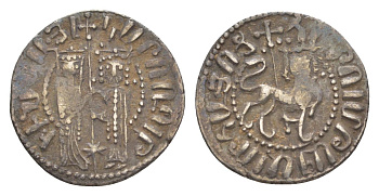 Киликийская Армения трам 1226-1271 Хетум I и царица Забель, держат крест/лев с патриаршим крестом  серебро    1516-412