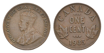 Канада 1 цент 1935 Георг V (1910-1936) KM 28 бронза 4636-549