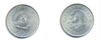 ГДР 20 марок 1972 А, Вильгельм Пик (1876-1960) KM 42 медно-никель 3333-412