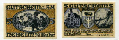 НЕХАЙМ-НА -РУРЕ 5 МАРОК 1921 НОТГЕЛЬД бумага 51-3213