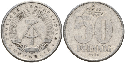 ГДР 50 пфеннигов 1958 A KM 12.1 алюминий 108-1143