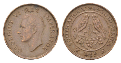 ЮАР 1/4 пенни 1945 KM 23 бронза 4705-646