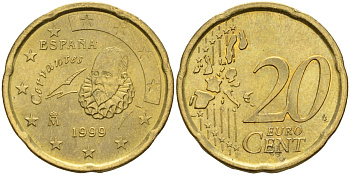 Испания 20 евроцентов 1999 KM 1044 латунь 4143-1212
