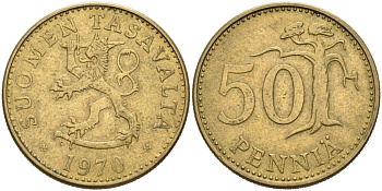 Финляндия 50 пенни 1970 S KM 48 алюминиевая бронза 4563-423