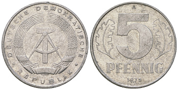 ГДР 5 пфеннигов 1975 A KM 9.1 алюминий 4625-1168