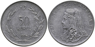 Турция 50 курушей 1974 Анатолийская невеста KM 899 нержавеющая сталь 4541-912