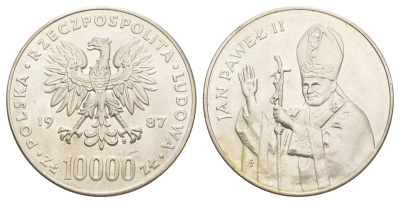 Польша 10000 злотых 1987 Иоанн Павел II Y 164 серебро BU 11-152-22