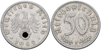 ГЕРМАНИЯ 50 РЕЙХСПФЕННИГОВ 1940 F J. 372, KM 96 алюминий 31-1152