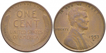 США 1 ЦЕНТ 1953 D ЛИНКОЛЬН KM А132 медь цинк 3457-1241