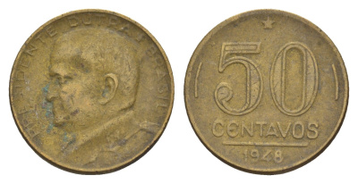 Бразилия 50 сентаво 1948 Эурику Дутра KM 563 алюминиевая бронза 4655-1117