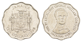 Ямайка 10 долларов 1999 KM 181 сталь плакированная никелем 4519-833