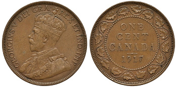 Канада 1 цент 1917 Георг V (1910-1936), большой формат KM 21 бронза 190-651