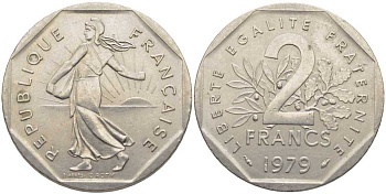 ФРАНЦИЯ 2 ФРАНКА 1979 СЕЯТЕЛЬ KM 942.1, LE FRANC 272.3 никель 111-1043