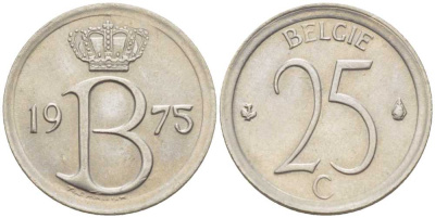 Бельгия 25 сантимов 1975 Belgie, Бодуэн I (1951-1993) KM 154.1 медно-никель 214-157