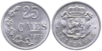 ЛЮКСЕМБУРГ 25 САНТИМОВ 1972 KM 45а.1 алюминий 53-511