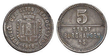 Бургхаузен 5 пфеннигов 1918 Funck 69.3, Men05 4067.3, Men18 5176.3 железо 4639-157