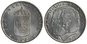Швеция 1 крона 1978 Карл XVI Густав (1973- ) KM 852 медь плакированная медно-никелем UNC 4179-1215