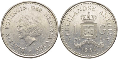 Нидерландские Антилы 1 гульден 1984 Беатрикс (1980-2013) KM 24 никель 111-813