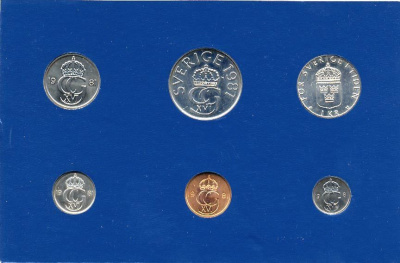 Швеция набор монетного двора из 6 монет 1981 в картоне, Карл XVI Густав (1973- ) KM MS19 UNC 7-5-7-235