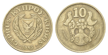 Кипр 10 центов 1983 год-тип KM 56.1 никель латунь 4706-645